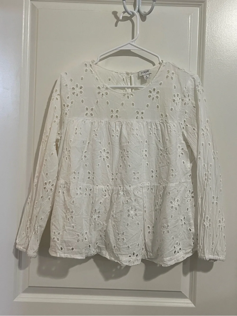 J. Crew Eyelet Tiered Long Sleeve Blouse